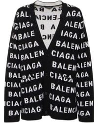 Balenciaga - Allover Logo Wool Cardigan - Lyst