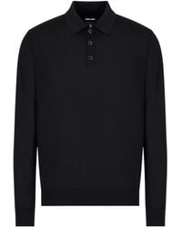 Giorgio Armani - Long-Sleeved Knit Polo Shirt - Lyst