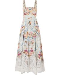CAMILLA - Printed Lace-Trimmed Cotton-Blend Midi Dress - Lyst