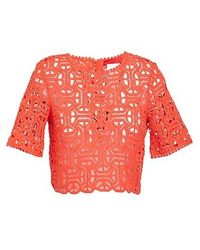 MAX&Co. - Solid Color Lace Short-Sleeve Crop Top - Lyst