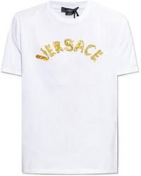 Versace - Seashell Baroque Logo Embroidered Crewneck T-Shirt - Lyst