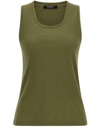 Balmain - Logo Embroidered Ribbed Tank Top - Lyst
