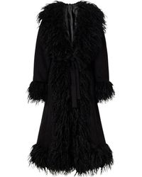 Anna Sui - Belted Plush-Trimmed Woven Coat - Lyst