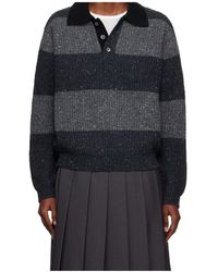DUNST - Ribbed Striped Polo Knitwear - Lyst
