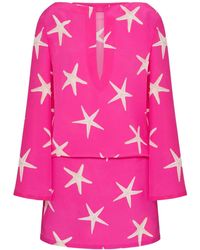 Valentino - Star Printed Creped Dress - Lyst