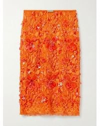 Gucci - Flowers Embroidered Lace Skirt - Lyst