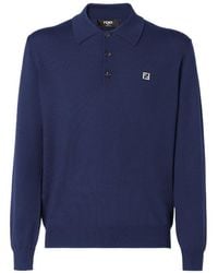 Fendi - Ff Plaque Long-Sleeved Polo Shirt - Lyst