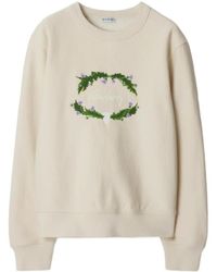 【送料&関税込】Burberry Logo Embroidered Ribbed Sweatshirt Burberry Logo Embroidered Sweatshirt in Gray | Lyst