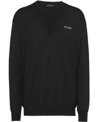 Prada - Long-Sleeved V-Neck Jumper - Lyst