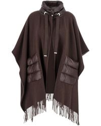 Herno - High-Neck Fringed-Edge Drawstring Poncho - Lyst