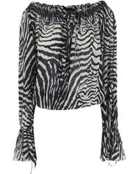 Blumarine - Zebra Printed Boat Neckline Blouse - Lyst