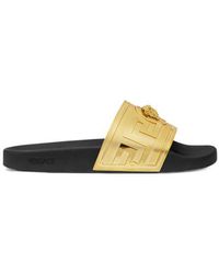 Versace - Logo Plaque Open-Toe Slippers - Lyst