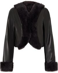 Nour Hammour - Cropped Shearling-Trimmed Leather Jacket - Lyst