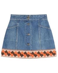 Valentino - Jacquard-Trim Mid-Rise Denim Skirt - Lyst