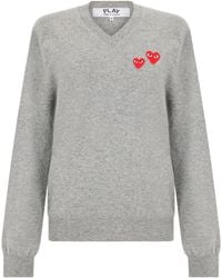 COMME DES GARÇONS PLAY - Comme Des Garçons Play Heart Logo V-Neck Knitted Sweater - Lyst