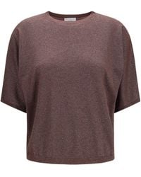 Brunello Cucinelli - Metallic-Effect Short-Sleeve Sweater - Lyst
