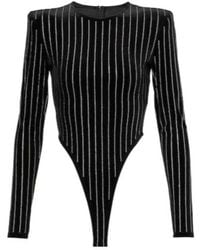Alex Perry - Crystal-Embellished Pinstripe Velvet Bodysuit - Lyst