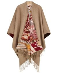 Ferragamo - Cashmere And Giada Print Silk Reversible Cape - Lyst