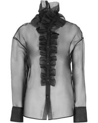 D.exterior - Ruffled Sheer Button-Up Top - Lyst