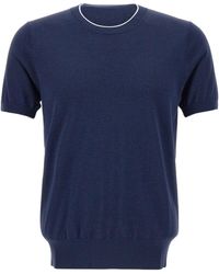 Kangra Cashmere - Kangra Contrast Trim Short Sleeve Knitted Top - Lyst