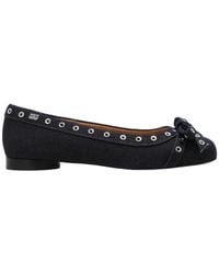 Ganni - Denim Eyelet Bow Ballerinas - Lyst