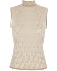 Fendi - Crewneck Sleeveless Top With All-Over Ff Motif And Rear Zip Closure - Lyst