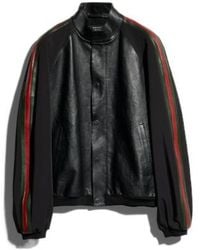 Gucci - Grainy Leather Bomber Jacket With Web, Size 48 It, Ready-To-Wear - Lyst