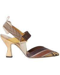 Fendi - High-Heeled Mesh And Ayers Leather Slingbacks - Lyst