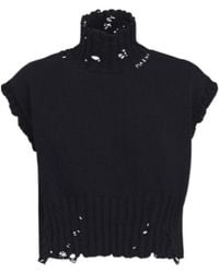 Marni - Turtleneck Distressed-Knitted Cropped Vest - Lyst