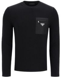 Prada - Logo Pocket Knitted Jumper - Lyst