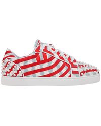 Christian Louboutin - Striped Stud-Embellished Sneakers - Lyst