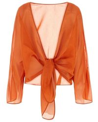 Alberta Ferretti - V-Back Tied-Cuff Blouse - Lyst
