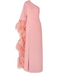 Monique Lhuillier - One-Sleeve Feather-Trimmed Gown - Lyst