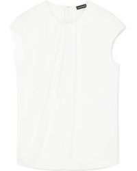 Emporio Armani - Crewneck Pleated Cap-Sleeved Blouse - Lyst