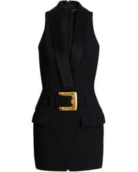 Balmain - Grain De Poudre Belted Mini Dress - Lyst