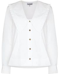 Ganni - Poplin V-Neck Blouse - Lyst