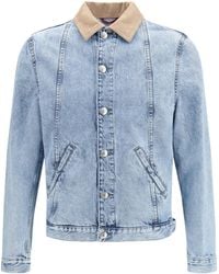 Brunello Cucinelli - Denim Outerwear Jacket With Suede Collar - Lyst