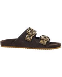 Burberry - Double Buckle Checked Sandals - Lyst