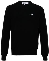 COMME DES GARÇONS PLAY - Comme Des Garçons Play Heart Patch V-Neck Jumper - Lyst