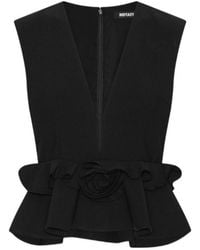 ROTATE BIRGER CHRISTENSEN - Peplum Flower V-Neck Top - Lyst