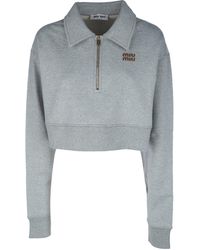 Miu Miu - Long-Sleeved Cropped Polo Shirt - Lyst