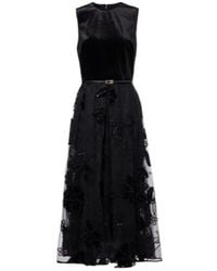 Elie Saab - Embroidered Tulle And Velvet Midi Dress - Lyst