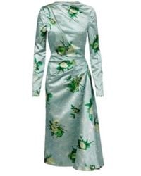 Erdem - Draped Floral Satin Midi Dress - Lyst
