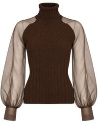 D.exterior - Sheer-Sleeve Turtleneck Knitted Sweater - Lyst