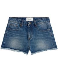 Ami Paris - Mid-Rise Frayed Denim Mini Shorts - Lyst