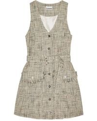 Ganni - Tweed Sleeveless Belted Dress - Lyst