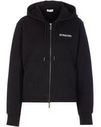Burberry - Logo Printed Zip-Up Drawstring Hoodie - Lyst