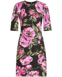 Dolce & Gabbana - Floral Printed Short-Sleeved Dress - Lyst