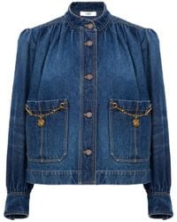Chloé - Chloé High-Neck Gathered Denim Jacket - Lyst