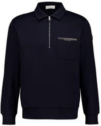 Moncler - Leather Logo Half-Zipper Sweatshirt - Lyst